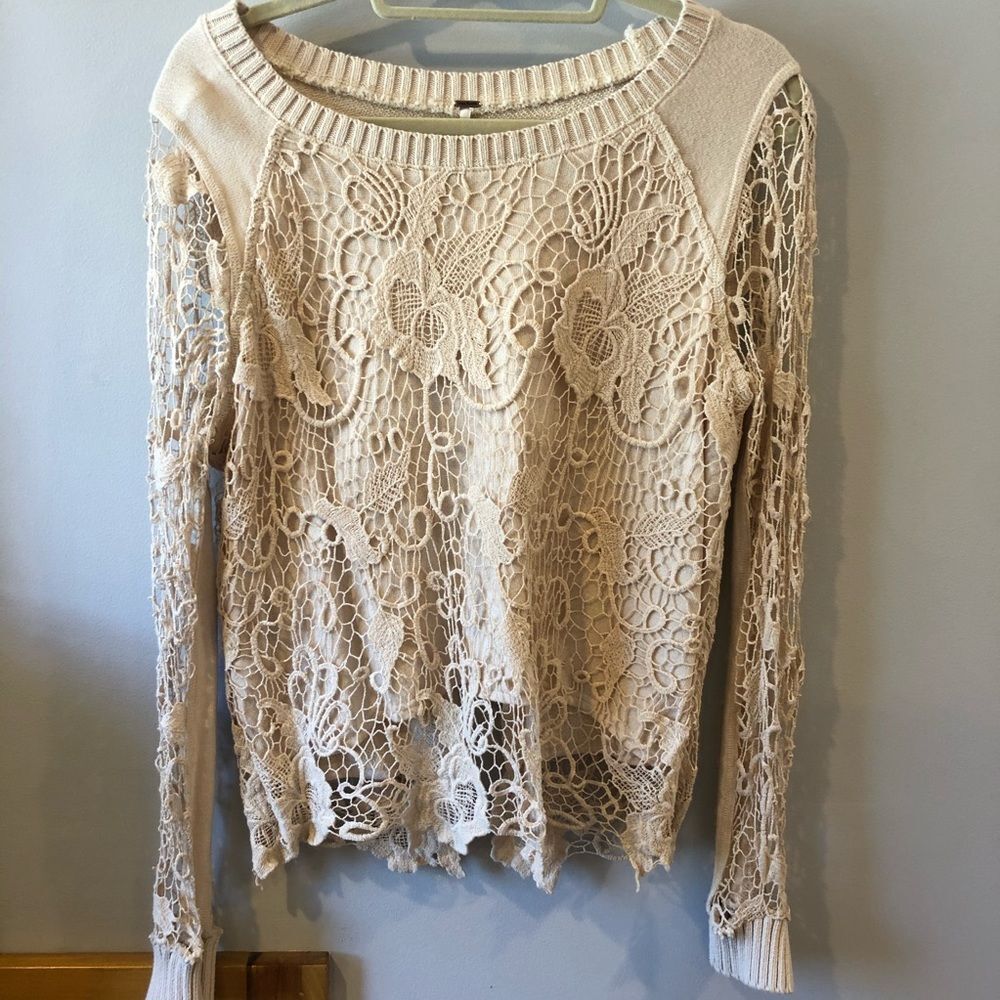 Free People Lace Long Sleeve Top Sweater Open Back